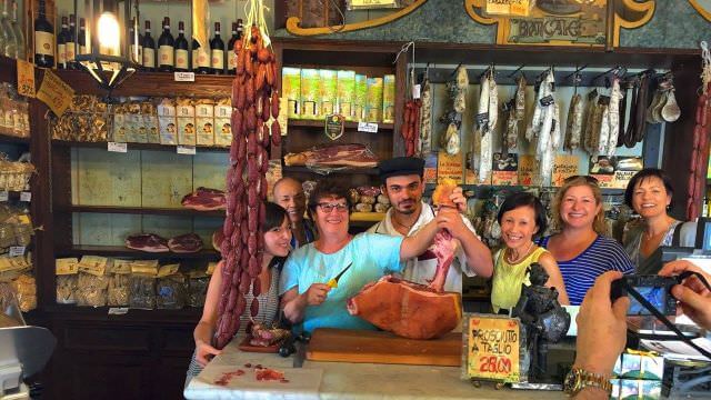 We get many ingredients for our hands on cooking classes from the specialty butcher shops of Norcia